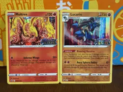 Pokemon TCG Lucario Moltres Brilliant Stars Pre Release Stamp Promo Holo Card - Image 1