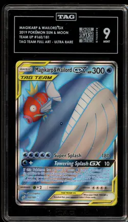 Pokemon Magikarp & Wailord GX Team Up Full Art #160 TAG 9 Mint - Image 1