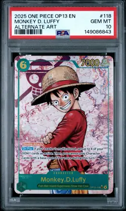 2025 ONE PIECE OP13-CARRYING ON HIS WILL ALTERNATE ART MONKEY D. LUFFY PSA 10 - Image 1