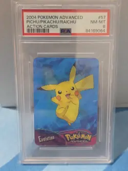 2004 Pokemon Advanced Pichu Pikachu Raichu Action Cards Lenticular PSA 8 - Image 1