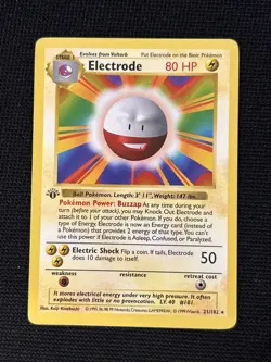 Pokemon Electrode 21/102 (1st Edition) Shadowless *Near Mint* Never Played Card - Image 1