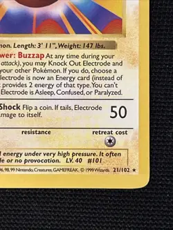 Pokemon Electrode 21/102 (1st Edition) Shadowless *Near Mint* Never Played Card - Image 5