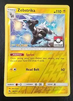 ZEBSTRIKA 82/214, REVERSE HOLO, 1ST PLACE LEAGUE CHALLENGE, POKEMON CARD (LP) - Image 1