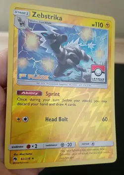 ZEBSTRIKA 82/214, REVERSE HOLO, 1ST PLACE LEAGUE CHALLENGE, POKEMON CARD (LP) - Image 3