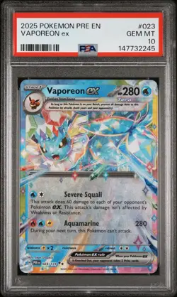 Vaporeon ex 023 Pokemon Prismatic Evolutions Double Rare PSA 10 GEM MINT Card - Image 1