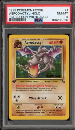 Pokemon Aerodactyl Fossil 1st Edition Prerelease Holo Rare Promo #1 PSA 8 - Image 1