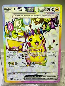 Pokemon Pikachu ex 219/191 Sv08: Surging Sparks Ultra Rare Holo Basic 200 HP - Image 1