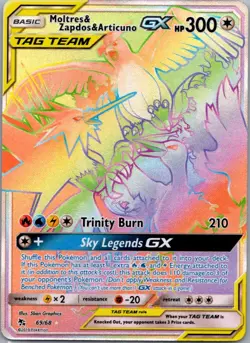 Moltres & Zapdos & Articuno GX 69/68 Rainbow Rare Hidden Fates Pokemon Holo NM - Image 1