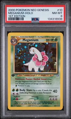 *SWIRL* Pokemon PSA 8 NM/MINT 2000 Meganium 10/111 1st Edition Neo Genesis Holo - Image 1