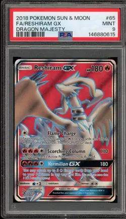 Pokemon Reshiram GX Dragon Majesty Full Art #65 PSA 9 Mint - Image 1