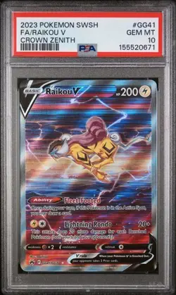 2023 POKEMON SWORD & SHIELD CROWN ZENITH #GG41 RAIKOU V PSA 10 GALARIAN GALLERY - Image 1