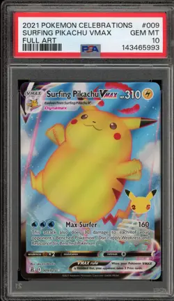 Pokemon Surfing Pikachu VMAX Celebrations Full Art #009 PSA 10 Gem Mint - Image 1