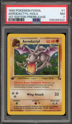 Pokemon Aerodactyl Fossil 1st Edition Prerelease Holo Rare Promo #1 PSA 7 - Image 1
