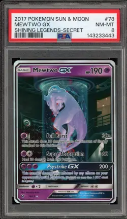 Pokemon Mewtwo GX Shining Legends Secret Rare #78 PSA 8 - Image 1