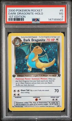 2000 POKEMON ROCKET 1ST ED #5 DARK DRAGONITE-HOLO PSA 3 - Image 1