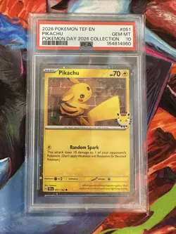 2026 POKEMON TEF #051 PIKACHU POKEMON DAY COLLECTION PSA 10 with SWIRL! - Image 1