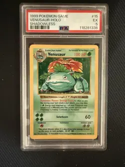 1999 POKEMON GAME SHADOWLESS #15 VENUSAUR-HOLO PSA 5 - Image 1