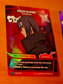 NARUTO MYTHOS 1ST ED EDITION CARD GAME HOLO CARTE RARE ITACHI 128/130 R FR NM - Image 1