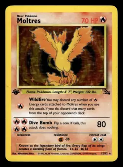 Moltres 12/62 1st Edition Holo Rare Fossil Set Pokemon Card - Image 1