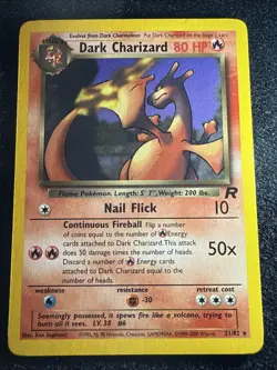 Pokemon 1999-2000 WOTC Team Rocket Rare Non-Holo Card #21/82 Dark Charizard NM - Image 1