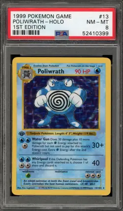 Pokemon Poliwrath Base Set Shadowless 1st Edition Holo Rare #13 PSA 8 - Image 1