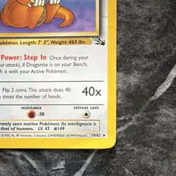 Pokemon Dragonite 19/62 Fossil Regular Stage 2 100 HP Rare Unlimited 1999 - Image 4