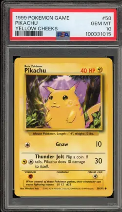 Pokemon Pikachu Base Set Unlimited Yellow Cheeks #58 PSA 10 Gem Mint - Image 1