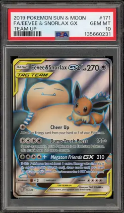 Pokemon Eevee & Snorlax GX Team Up Full Art #171 PSA 10 Gem Mint - Image 1