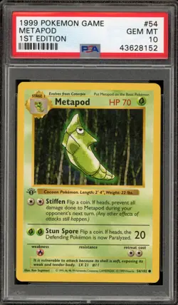 Pokemon Metapod Base Set Shadowless 1st Edition #54 PSA 10 Gem Mint - Image 1
