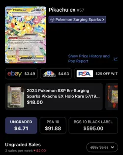 Pikachu EX, Pokemon Near Mint, Surging Sparks, Double Rare, 57/191 - Image 5