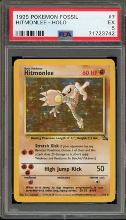 Pokemon Hitmonlee Fossil Unlimited Holo Rare #7 PSA 5 - Image 1