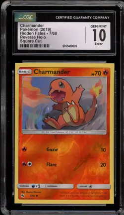 Pokemon Charmander Hidden Fates Reverse Holo #7 Square Cut Error CGC 10 Gem Mint - Image 1