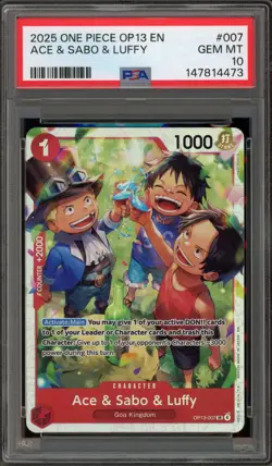 One Piece CCG Ace & Sabo & Luffy OP13-007 PSA 10 Gem Mint - Image 1