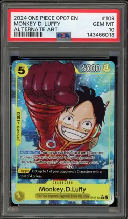 One Piece CCG Monkey.D.Luffy Alternate Art OP07-109 PSA 10 Gem Mint - Image 1