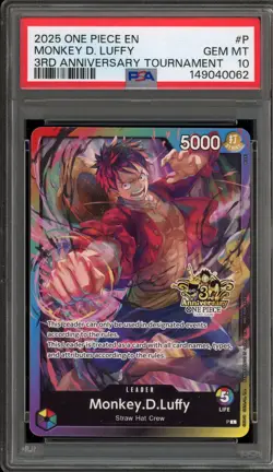 One Piece CCG Monkey.D.Luffy 3rd Anniversary Tournament P PSA 10 Gem Mint - Image 1