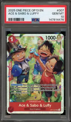 One Piece CCG Ace & Sabo & Luffy OP13-007 PSA 10 Gem Mint - Image 1