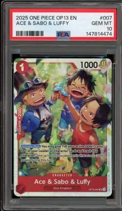 One Piece CCG Ace & Sabo & Luffy OP13-007 PSA 10 Gem Mint - Image 1