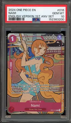 One Piece CCG Nami 1st ANV Set English Version OP01-016 PSA 10 Gem Mint - Image 1