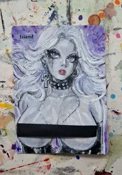 Altered Mtg Hand Painted Island One Of A Kind Anime Girl - Image 1