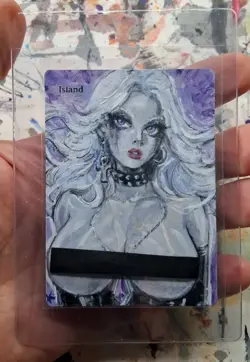 Altered Mtg Hand Painted Island One Of A Kind Anime Girl - Image 2