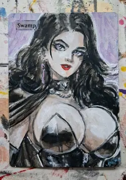 Altered MtG Hand Painted Swamp One Of A Kind Anime - Image 1