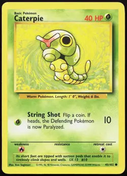 CATERPIE 45/102 COMMON BASE SET UNLIMITED POKEMON MP - Image 1