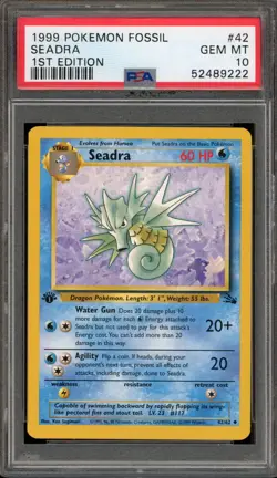 Pokemon Seadra Fossil 1st Edition #42 PSA 10 Gem Mint - Image 1