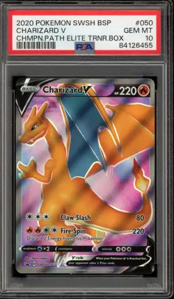 Pokemon Charizard V Champion's Path ETB Full Art Promo SWSH050 PSA 10 Gem Mint - Image 1