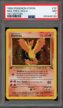 Pokemon Moltres Fossil 1st Edition Holo Rare #12 PSA 7 - Image 1