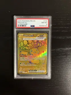 2025 POKEMON PRE EN-PRISMATIC EVOLUTIONS HYPER RARE #179 PIKACHU EX PSA 8 - Image 1