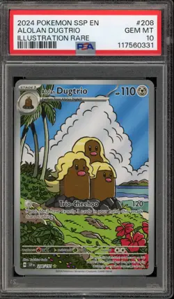 Pokemon Alolan Dugtrio Surging Sparks Illustration Rare #208 PSA 10 Gem Mint - Image 1