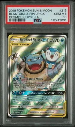 Blastoise & Piplup GX #215/236 - 2019 Pokemon Sun & Moon - Cosmic Eclipse PSA 10 - Image 1