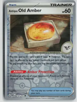 NM Antique Old Amber 154/165 Common 151 Pokemon Reverse Holo - Image 1