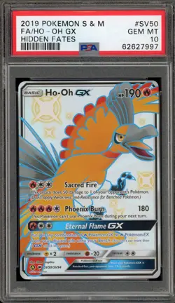 Pokemon Ho-Oh GX Hidden Fates Full Art #SV50 PSA 10 Gem Mint - Image 1